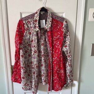 J. Jill Red and White Floral Blouse